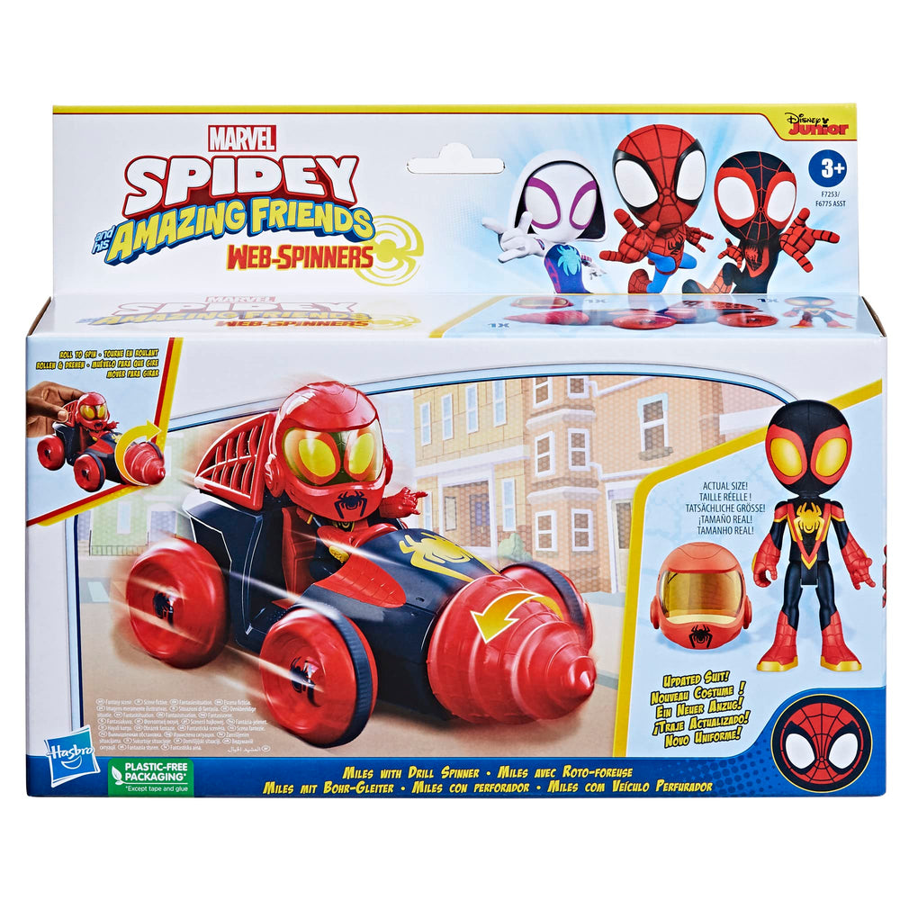 Spidey Amazing Friends Drill Spinner car front view with spinning action.
