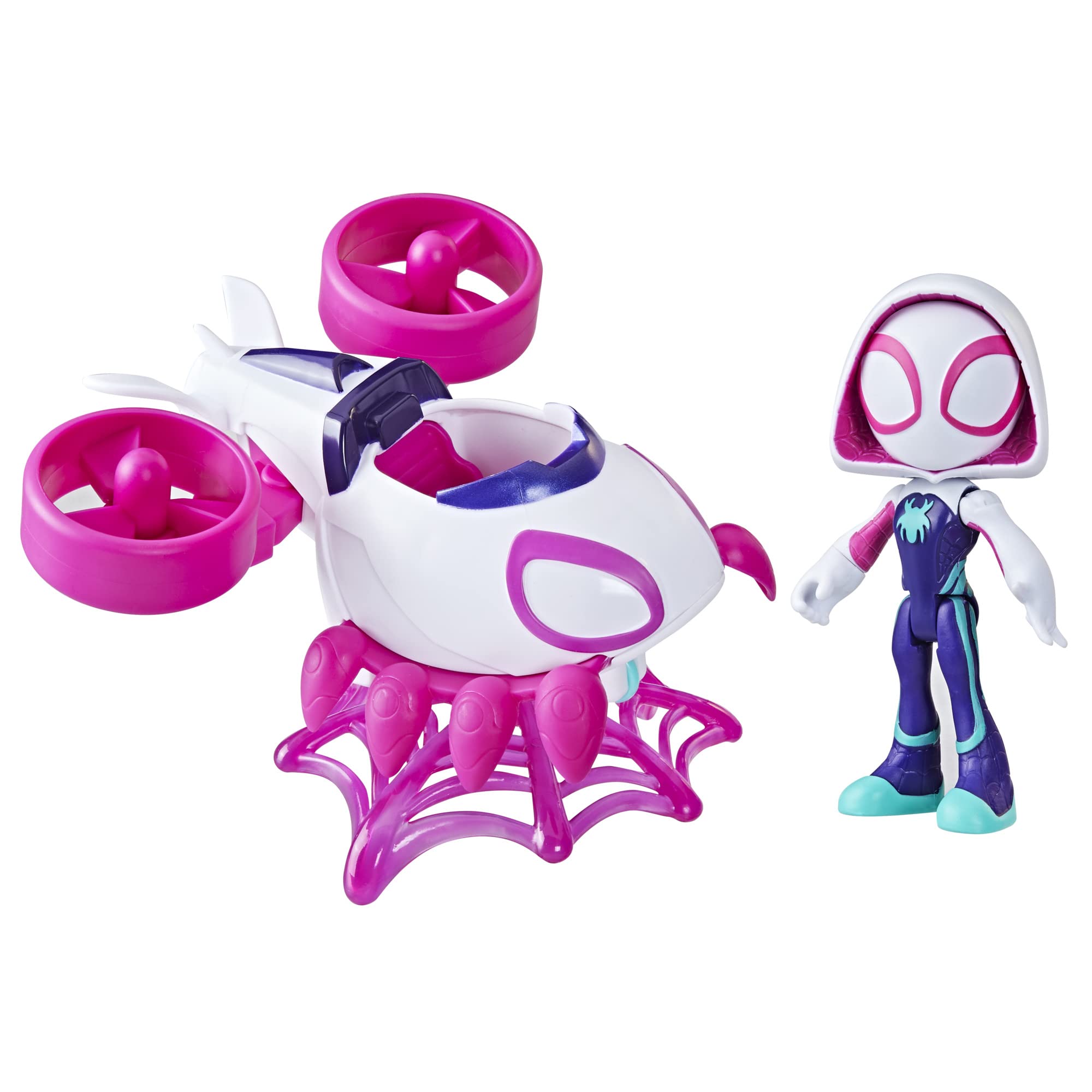 Spidey and His Amazing Friends Ghost Spider Copter Set in flight for imaginative rescue.