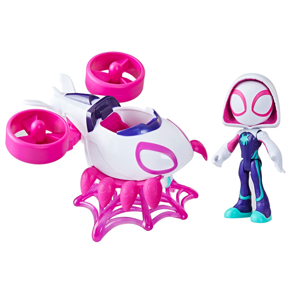 Spidey and His Amazing Friends Ghost Spider Copter Set in flight for imaginative rescue.