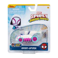 Spidey and his Amazing Friends Ghost-Spider race car front view for imagined adventures.