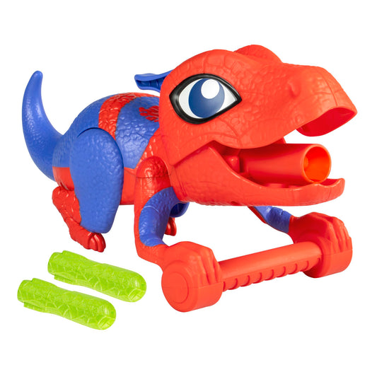 Spidey and His Amazing Friends Spidey-Rex launcher with Nerf darts ready for pretend play.