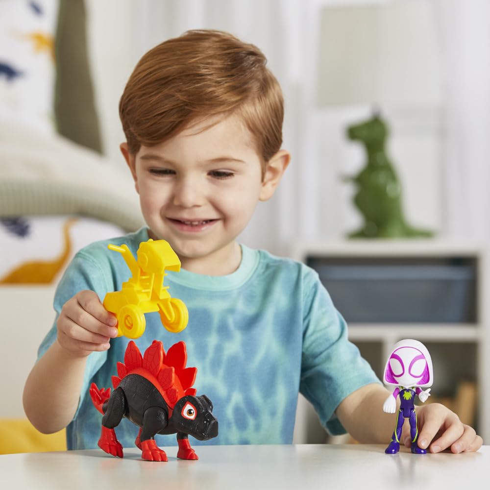 Spidey and His Amazing Friends Dino Webs parts combine to form a mini vehicle for quick missions.