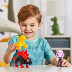 Spidey and His Amazing Friends Dino Webs parts combine to form a mini vehicle for quick missions.