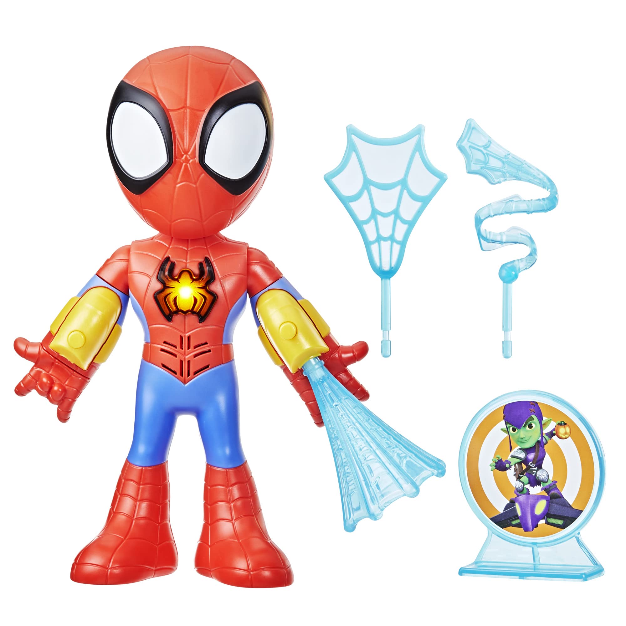 Spidey and His Amazing Friends Spidey figure with light-up chest for interactive play.