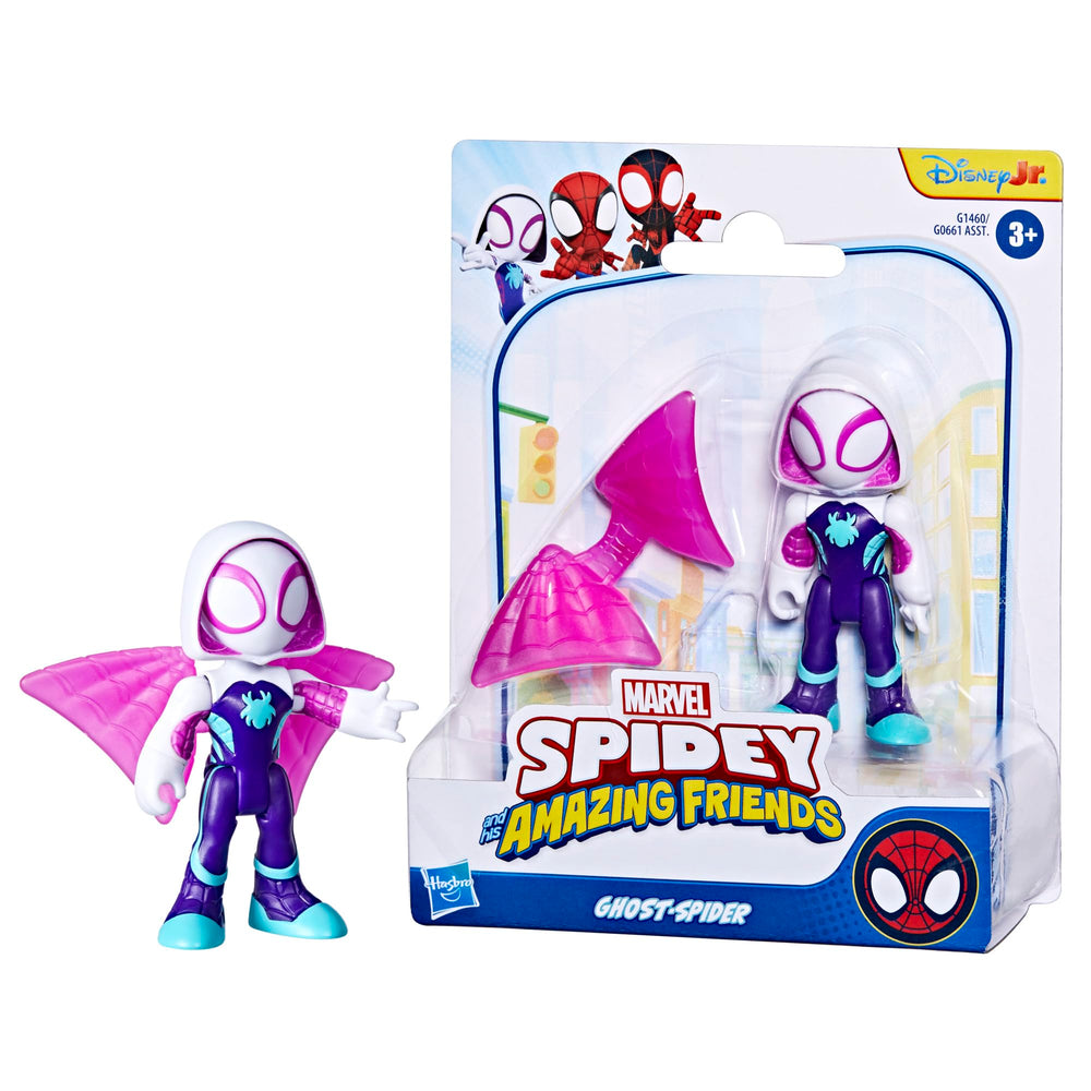 Spidey and His Amazing Friends Ghost-Spider figure with removable wings for imaginative flying adventures.