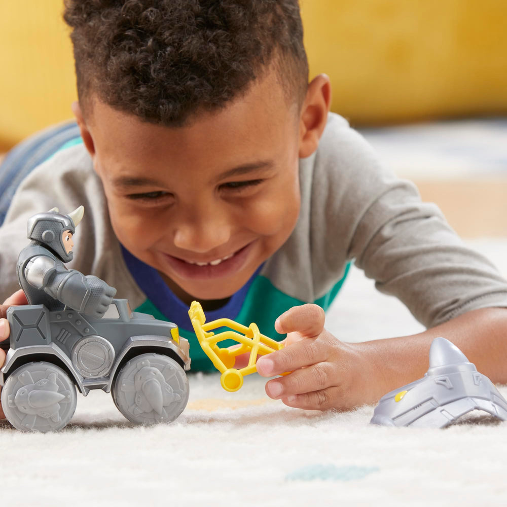 Poseable Rhino figure offers multiple points of articulation for dynamic poses.
