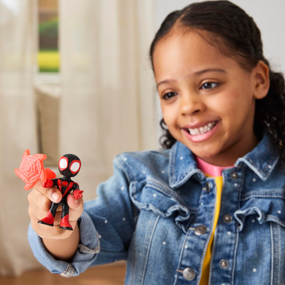Removable mesh accessory shown with Miles Spin Morales for creative web-slinging play.