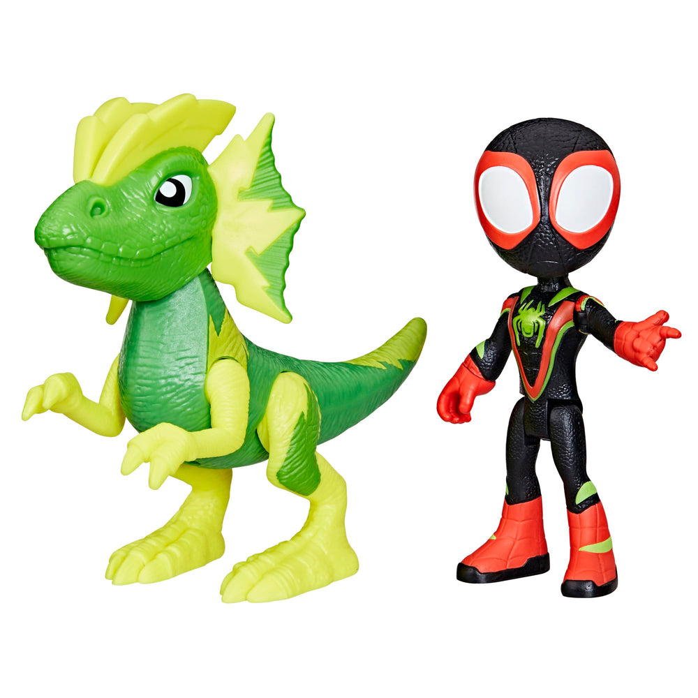 Spidey and His Amazing Friends Miles Spin Morales figure in Dino-Webs suit ready for action.