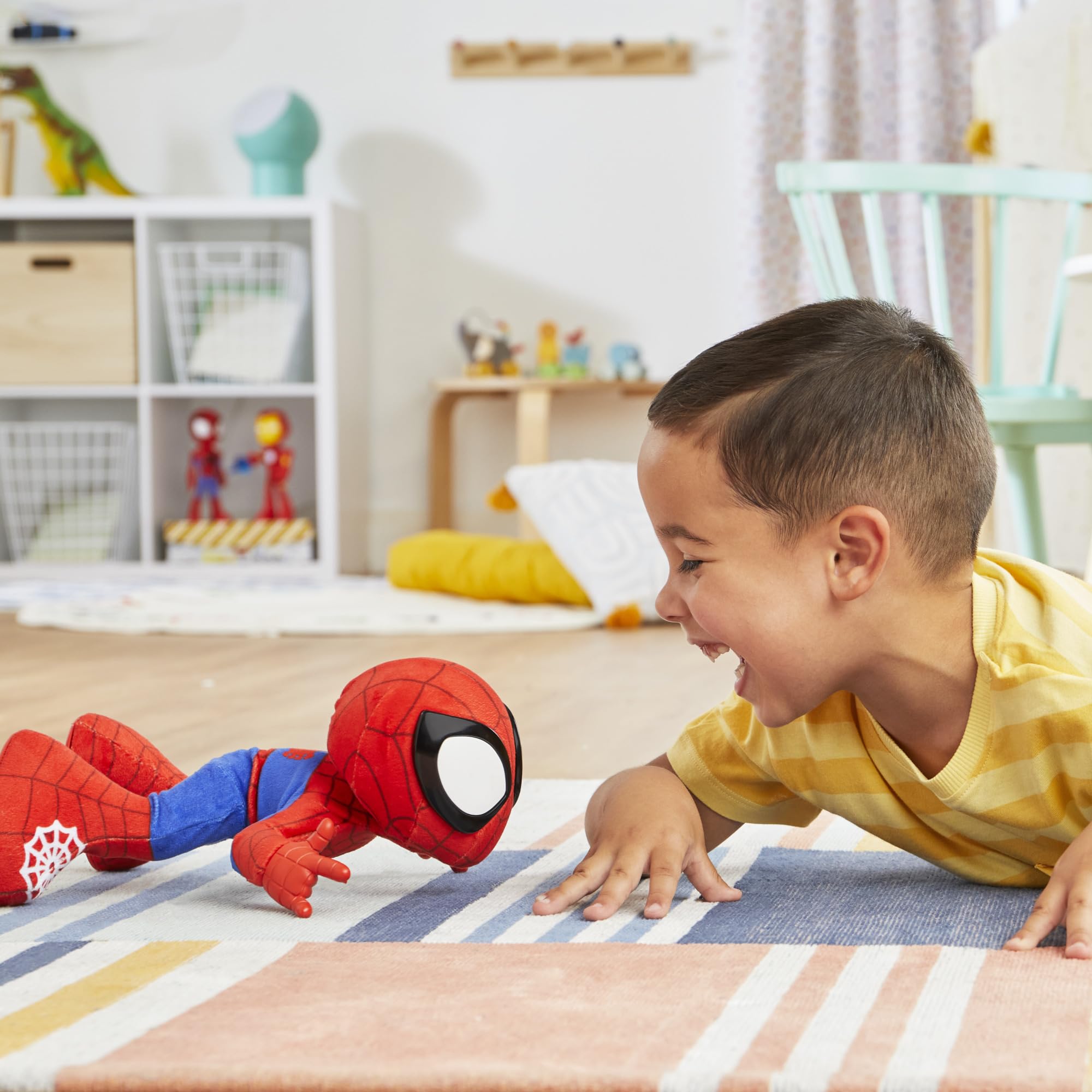 Spidey delivers prompts that encourage movement and pretend play.