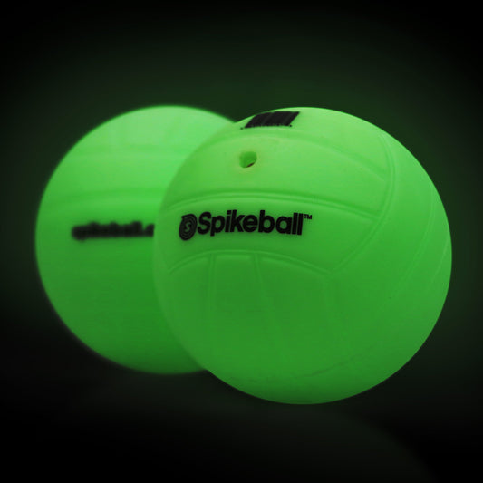 Spikeball Glow-in-the-Dark Balls two-pack, top view, ideal for late-evening rallies