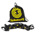 Spikebuoy 2.0 attached to a Spikeball set for water play in pools and lakes.