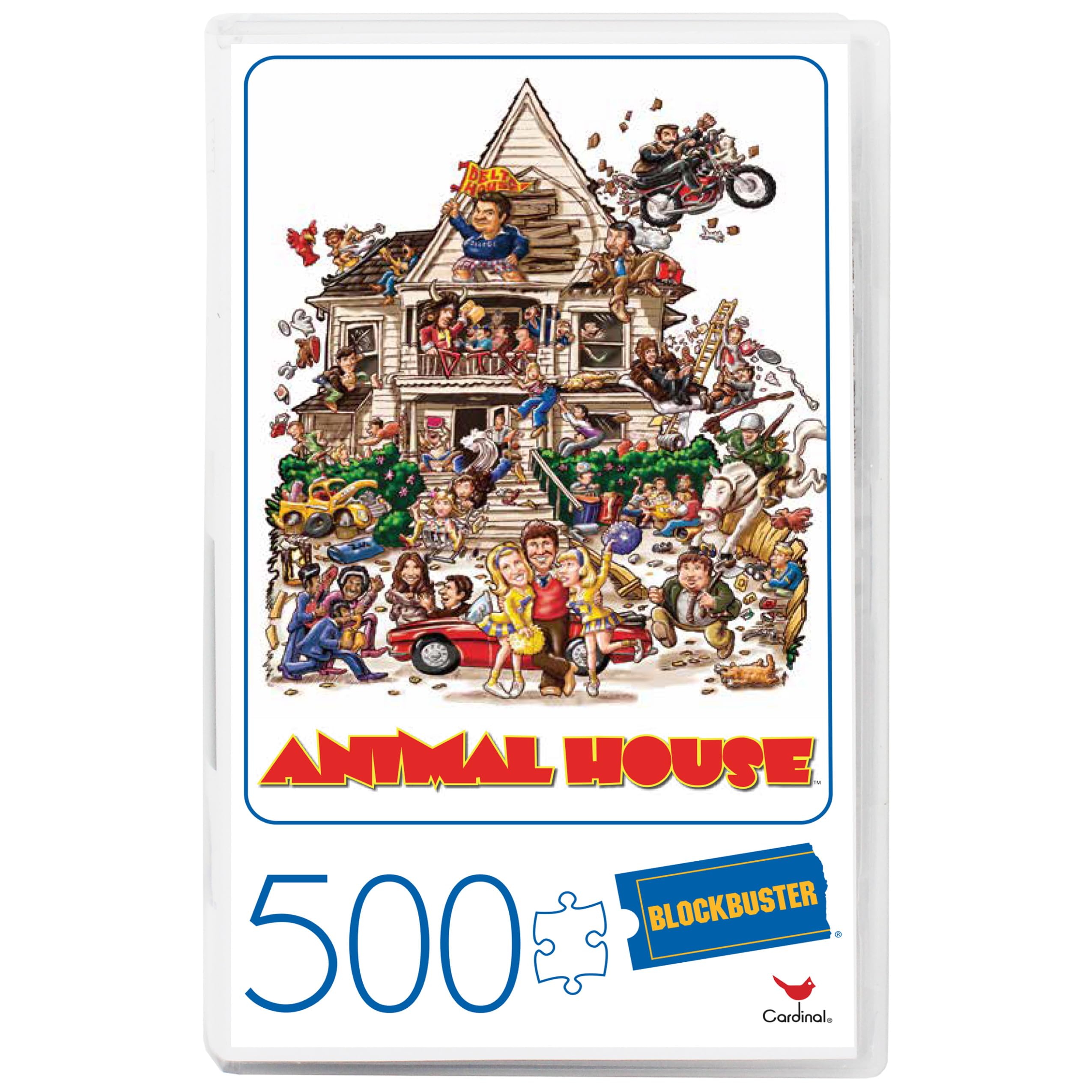 Spin Master Animal House puzzle in retro Blockbuster VHS case, ideal for family game nights.