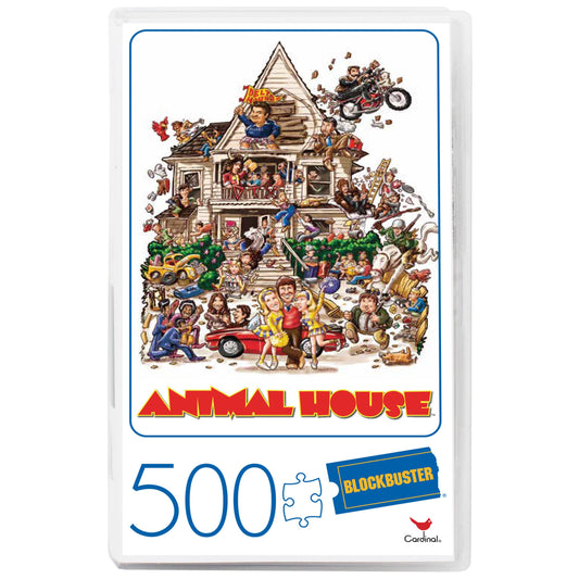 Spin Master Animal House puzzle in retro Blockbuster VHS case, ideal for family game nights.