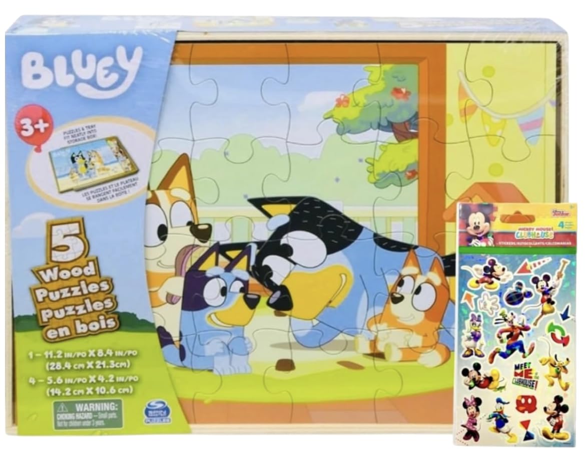 Spin Master Bluey wood puzzles with storage box for organized, screen-free play.