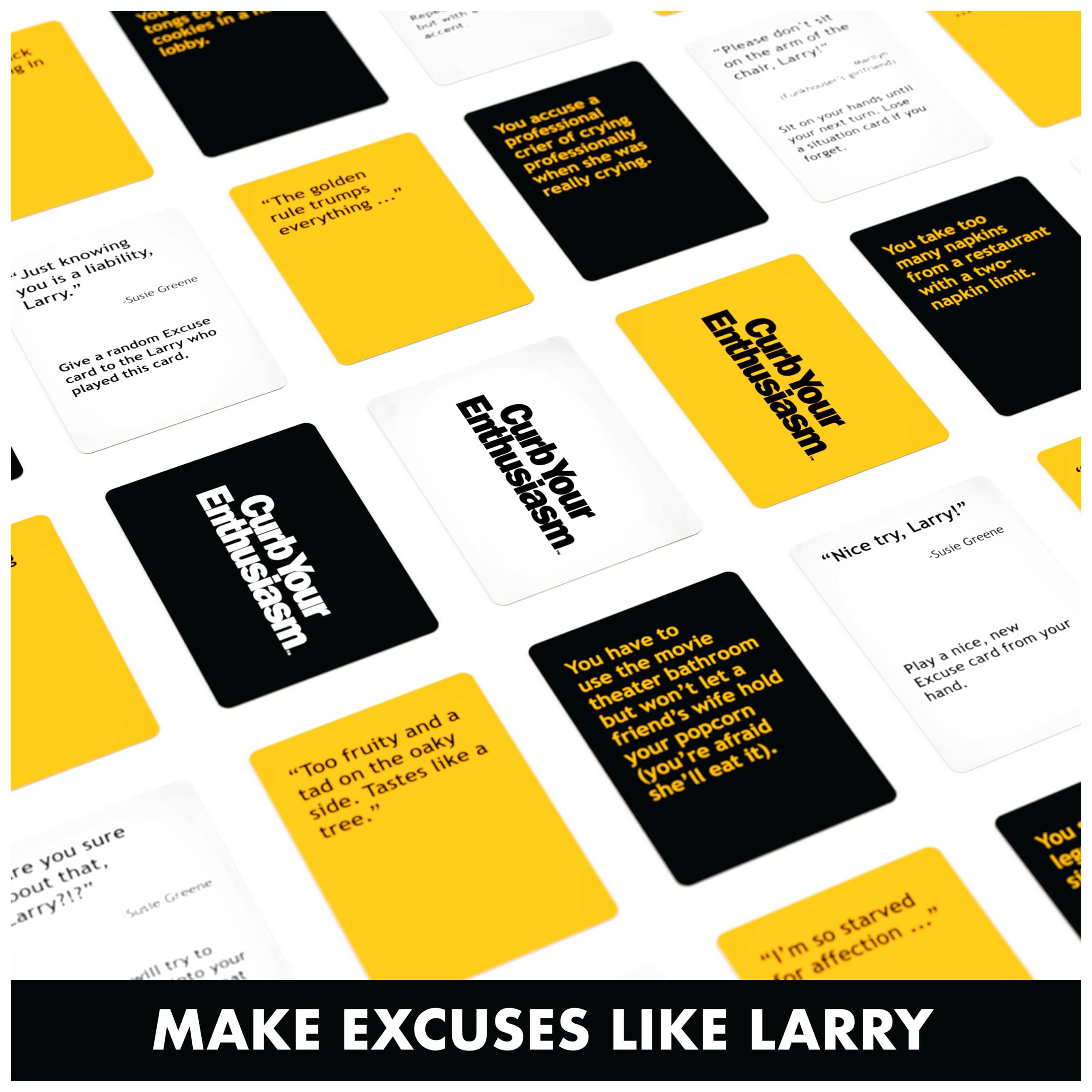 Spin Master Curb Your Enthusiasm Pretty-ay Good Excuse Cards on the table fuel fun conversations