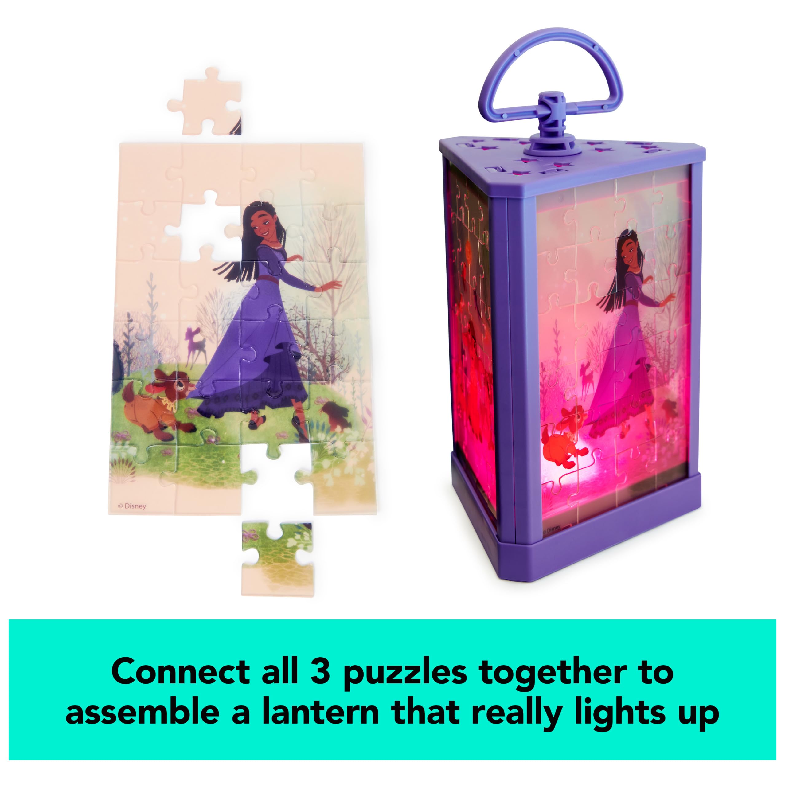 Spin Master Disney Wish Puzzle Lantern set of three 24-piece puzzles boosts concentration and patience.