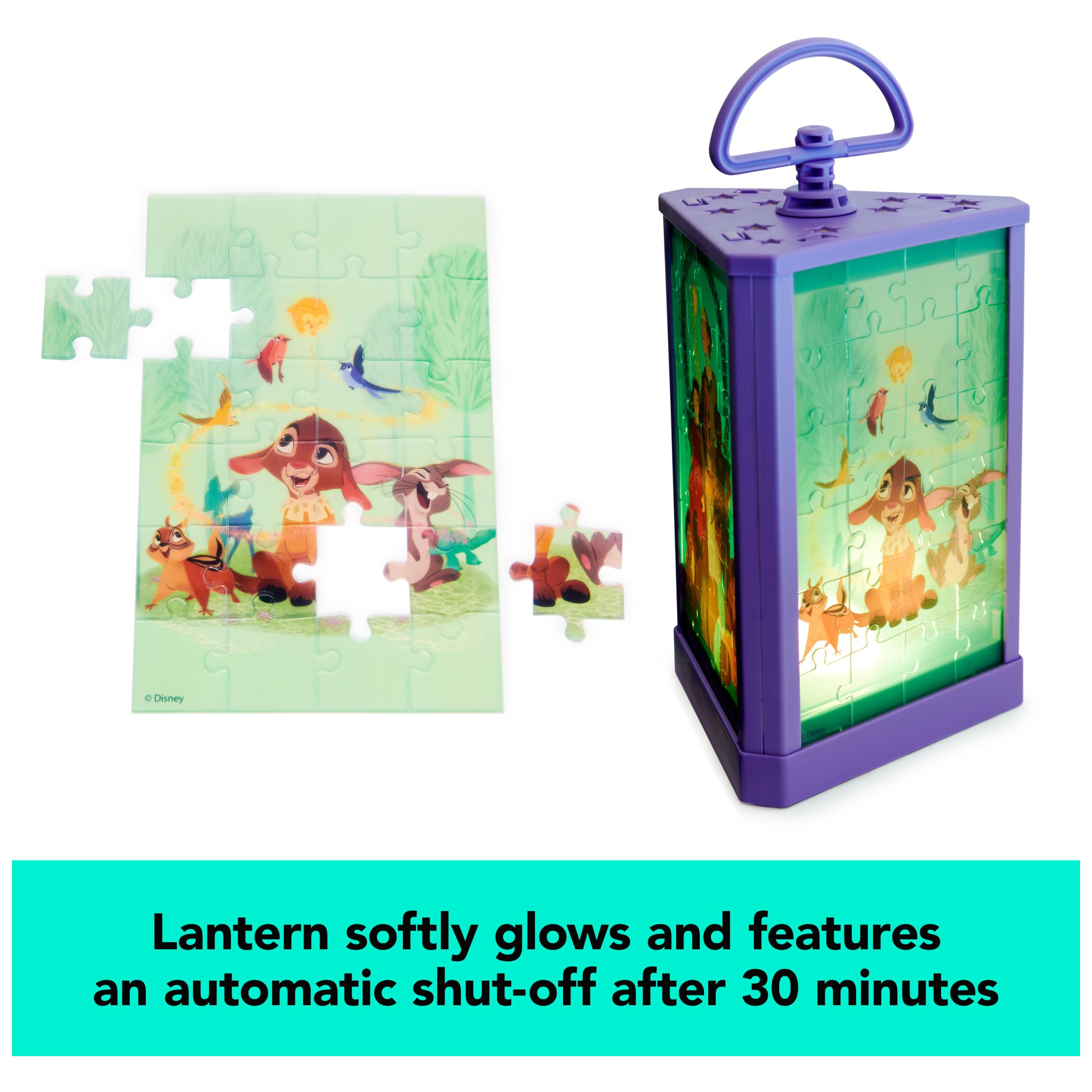Spin Master Disney Wish Puzzle Lantern in-use display highlights portability for travel and sleepovers.