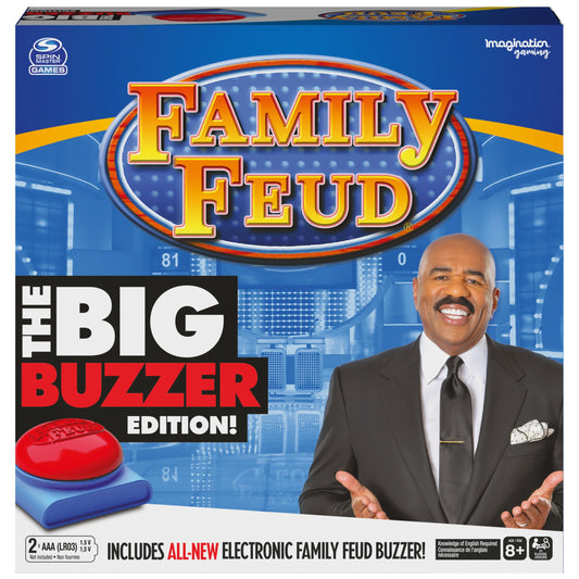 Spin Master Family Feud electronic buzzer setup for fast-paced family play.
