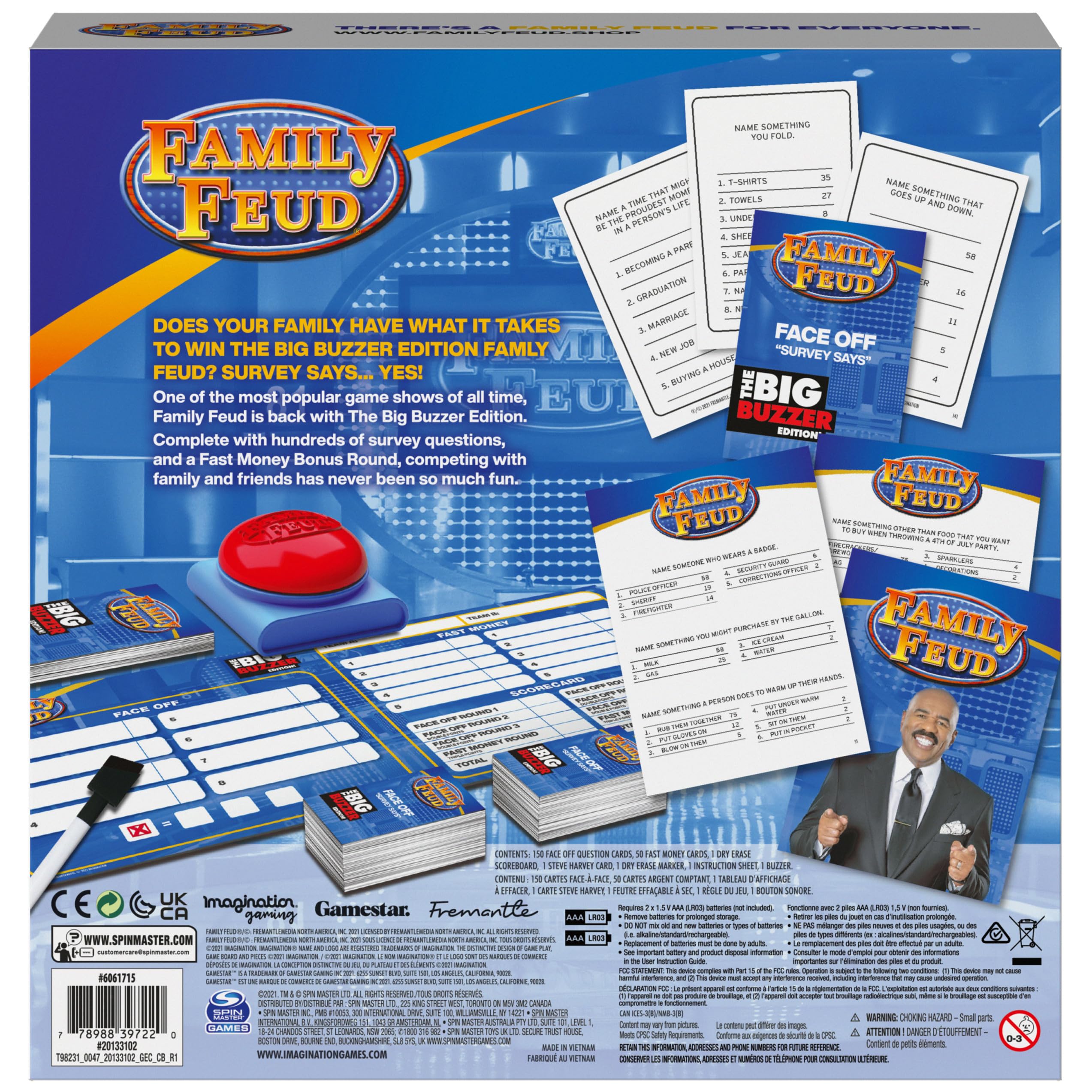 Spin Master Family Feud dry erase scoreboard keeps score at a glance.