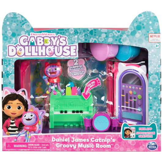 Spin Master Gabby’s Dollhouse Groovy Music Room drum set for rhythm pretend play