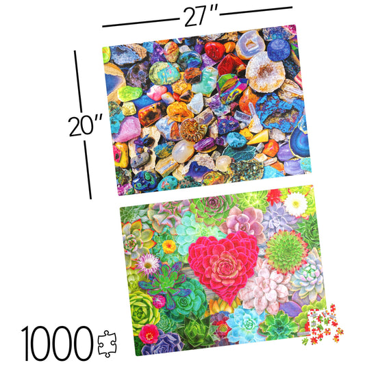 Spin Master Games two-pack puzzle artwork with vibrant succulent and mineral scenes for immersion