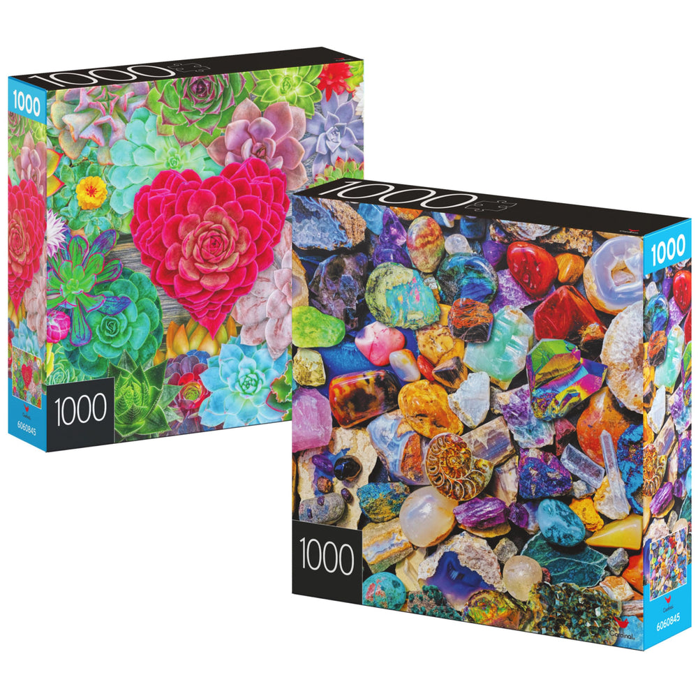 Spin Master Games two-pack puzzle cover featuring succulents and minerals for family fun