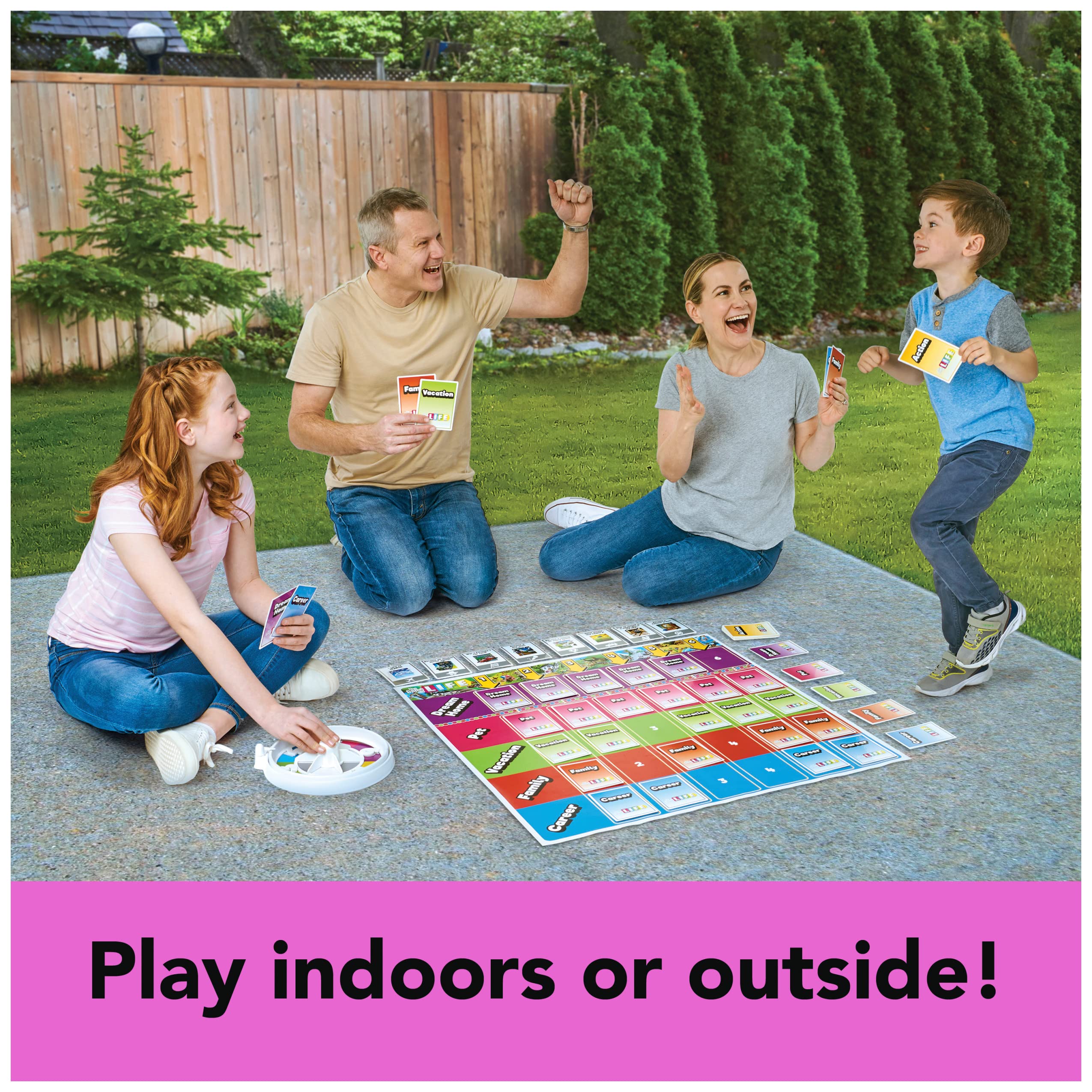 Spin Master Games The Game of Life Giant Edition cards image highlights exciting life events.