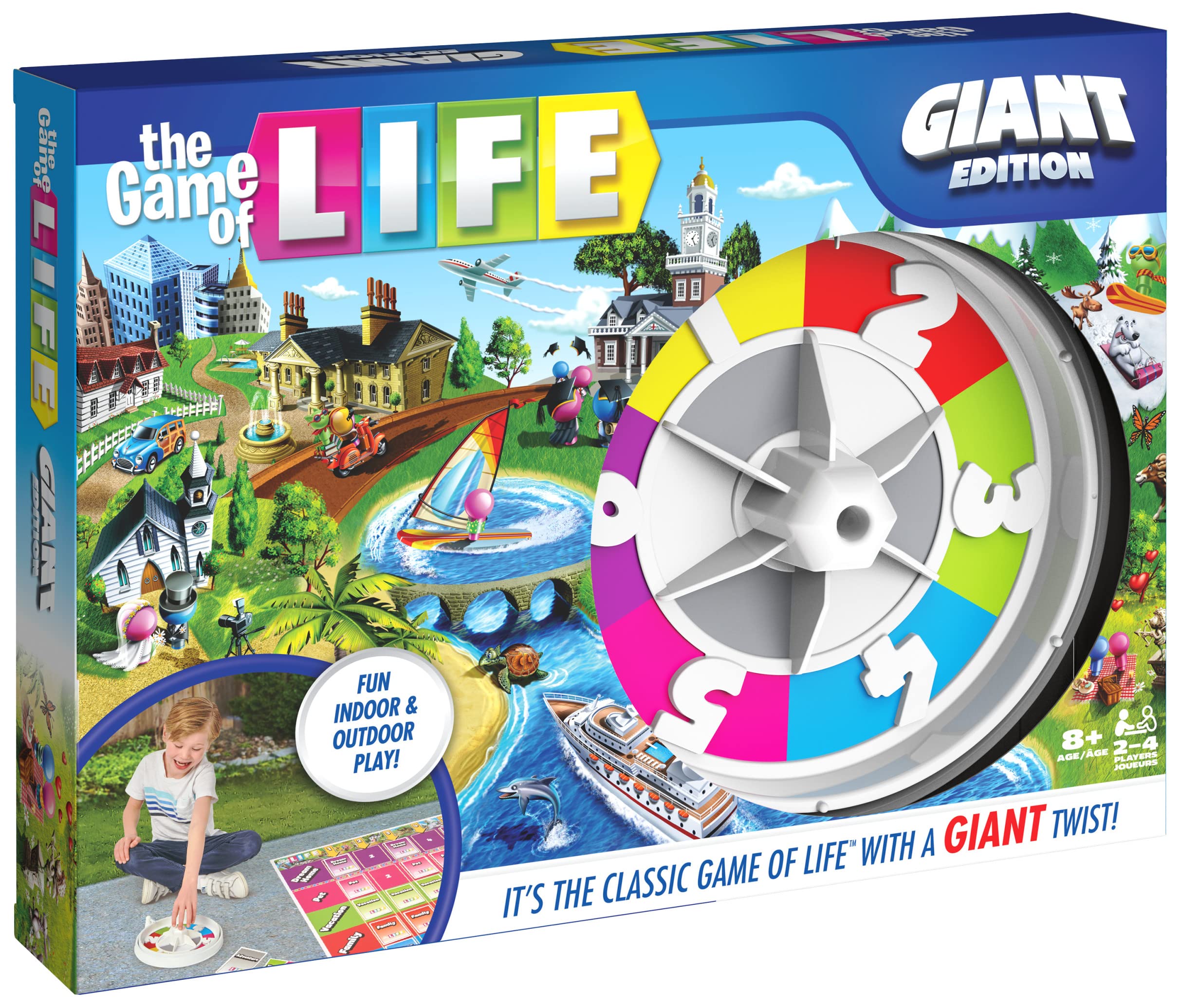 Spin Master Games The Game of Life Giant Edition vacation and pets in play.