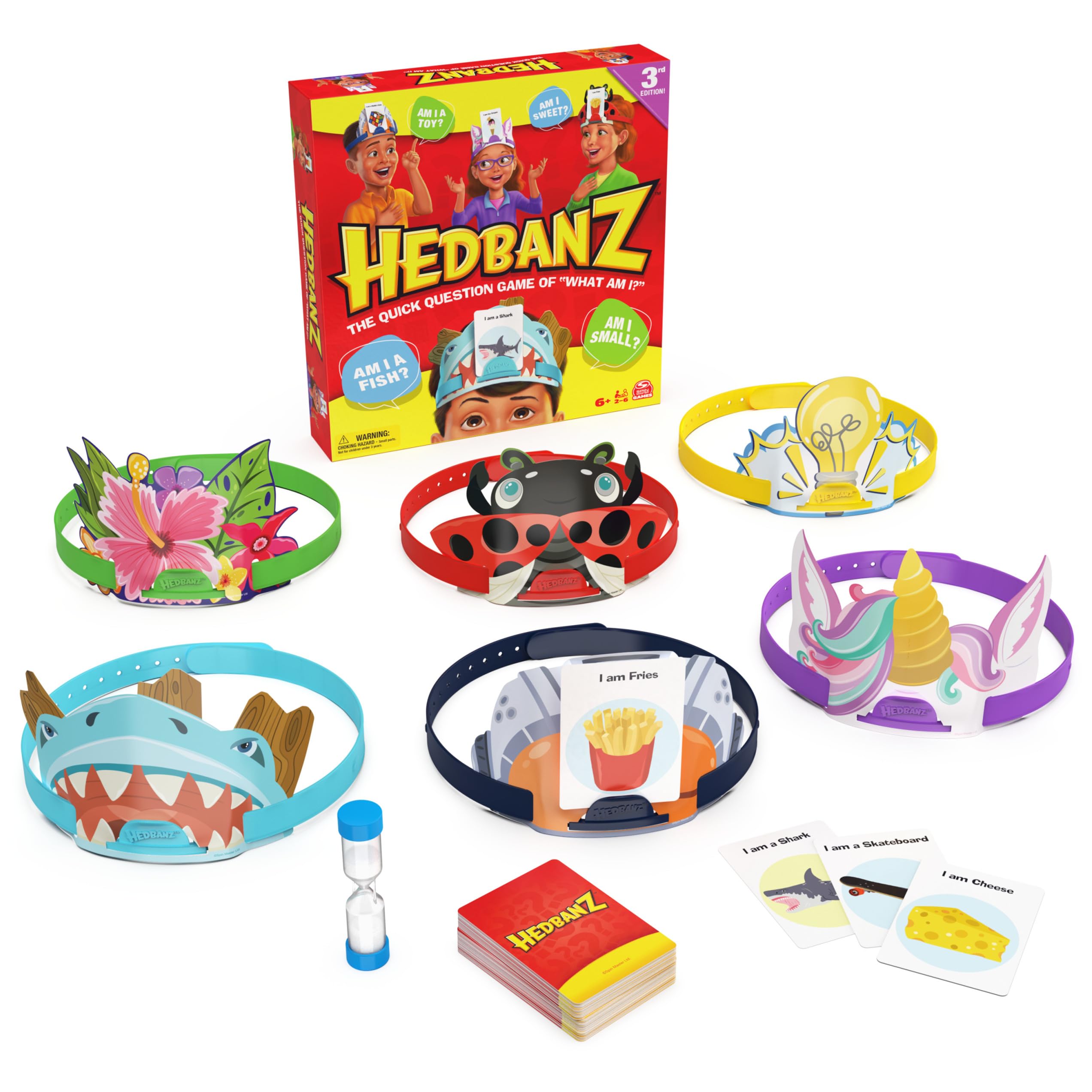Spin Master Hedbanz 3rd Edition compact packaging keeps the game portable.