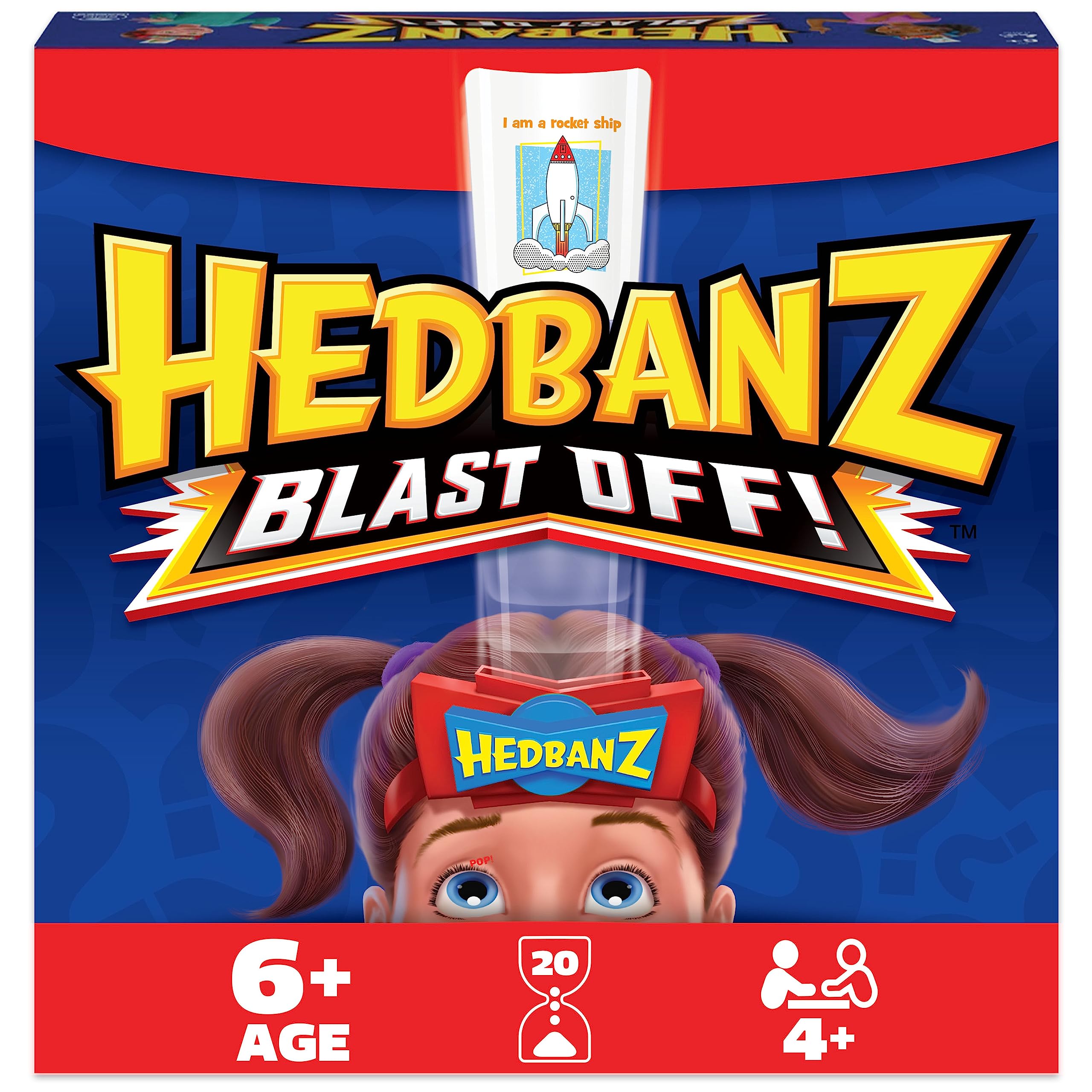 Spin Master Hedbanz Blast Off headband in action for quick guessing rounds.