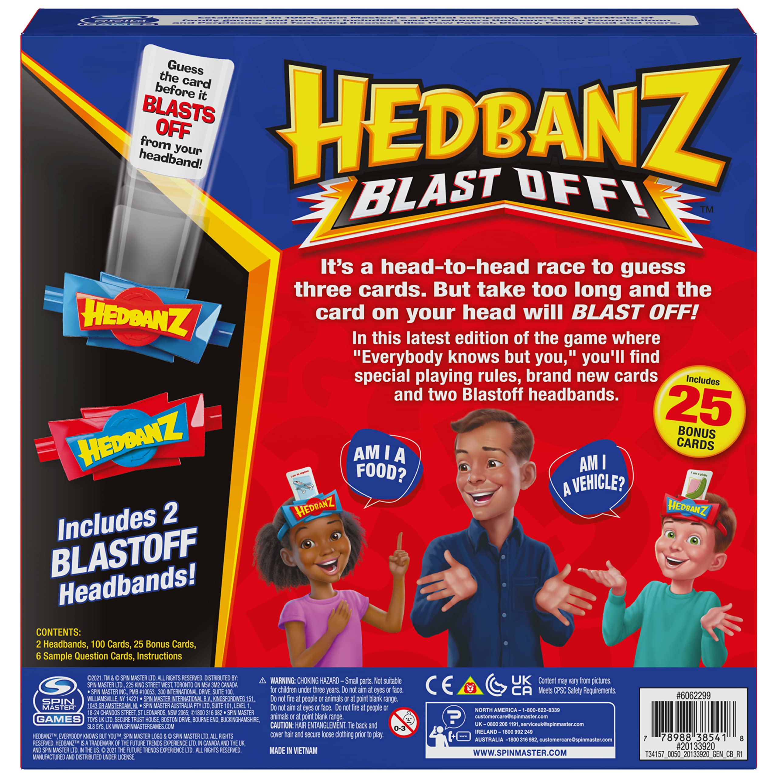 Spin Master Hedbanz Blast Off two teams competing with one-word clues.