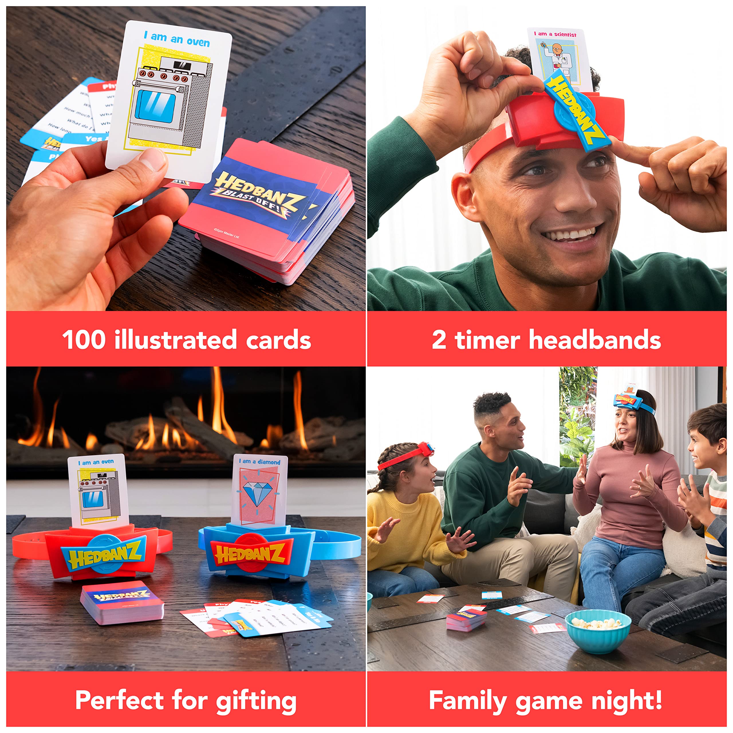 Spin Master Hedbanz Blast Off timer dial shows countdown in play.