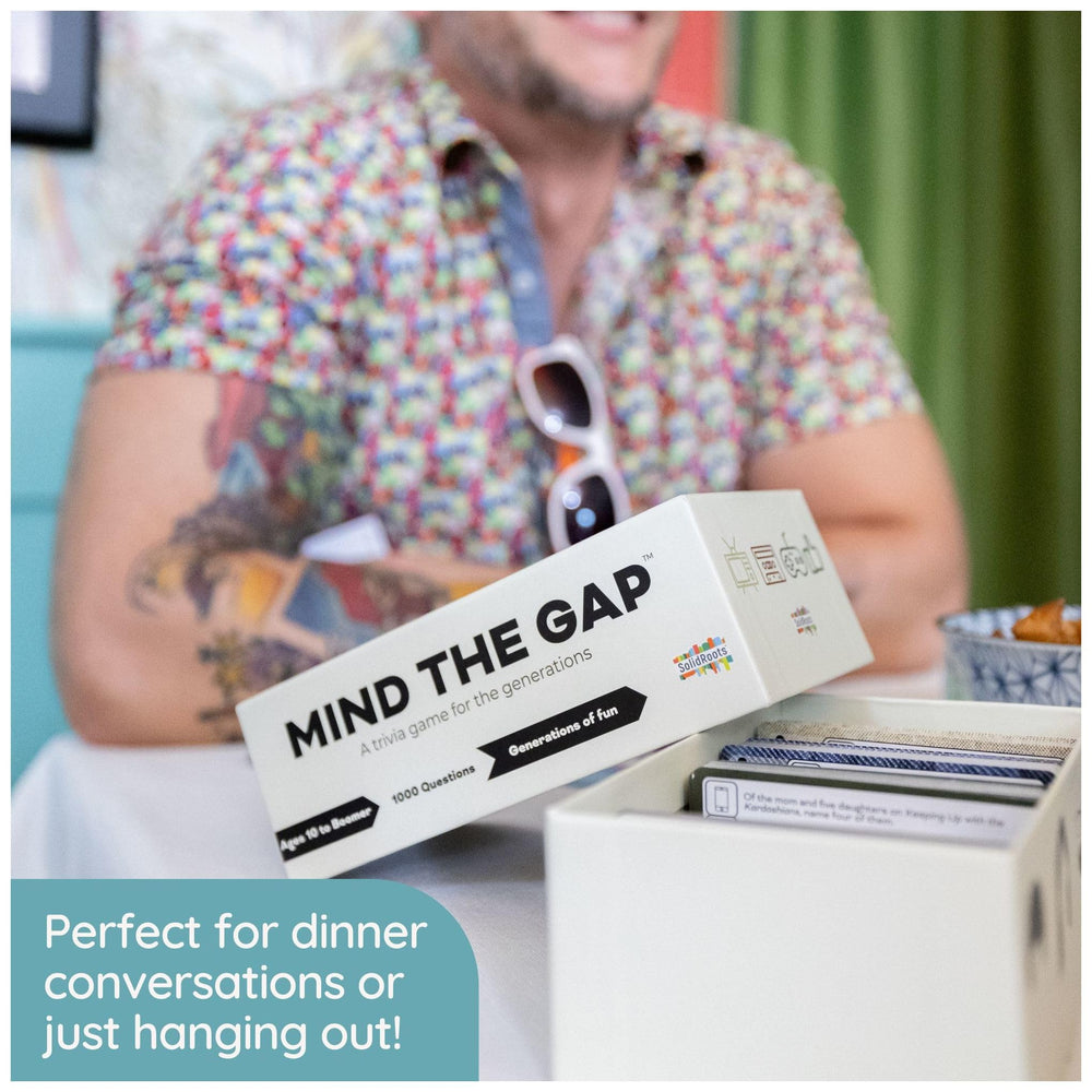 Spin Master Mind the Gap Just the Questions box logo on packaging reinforces brand trust.