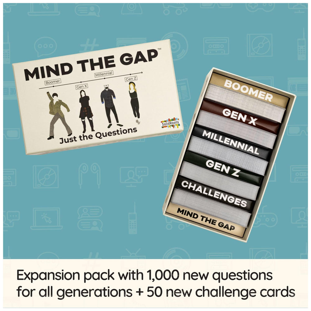 Spin Master Mind the Gap Just the Questions Challenge Cards display lively prompts for all generations.