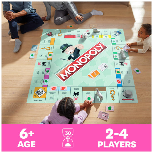 Giant die from Monopoly Giant Edition speeds gameplay and adds excitement to family game night.