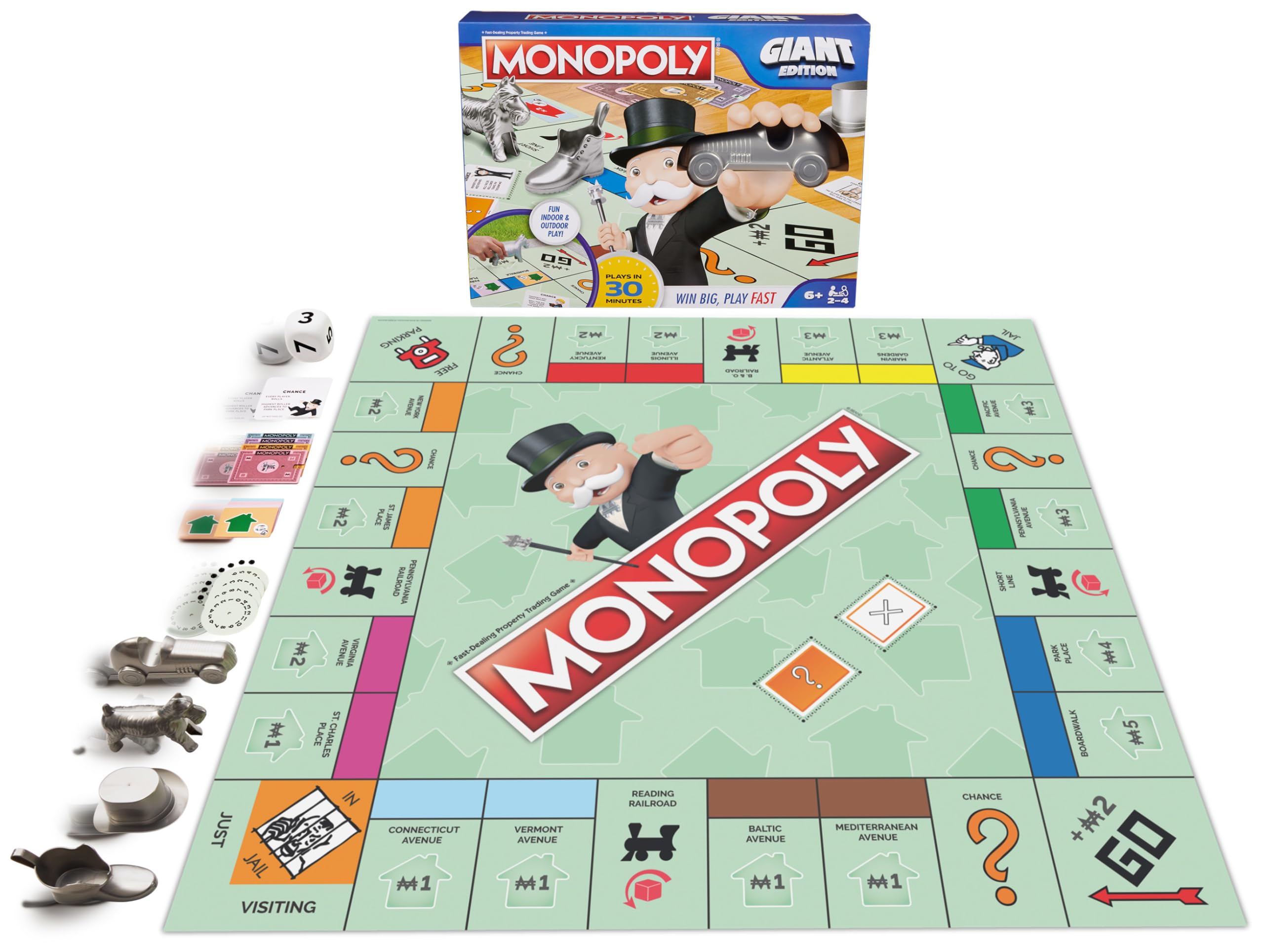 Spin Master Games Monopoly Giant Edition gameboard enables active, family-friendly play indoors or outdoors.