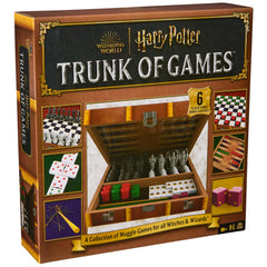 Spin Master Games wooden storage trunk keeps everything neat and ready for game night.