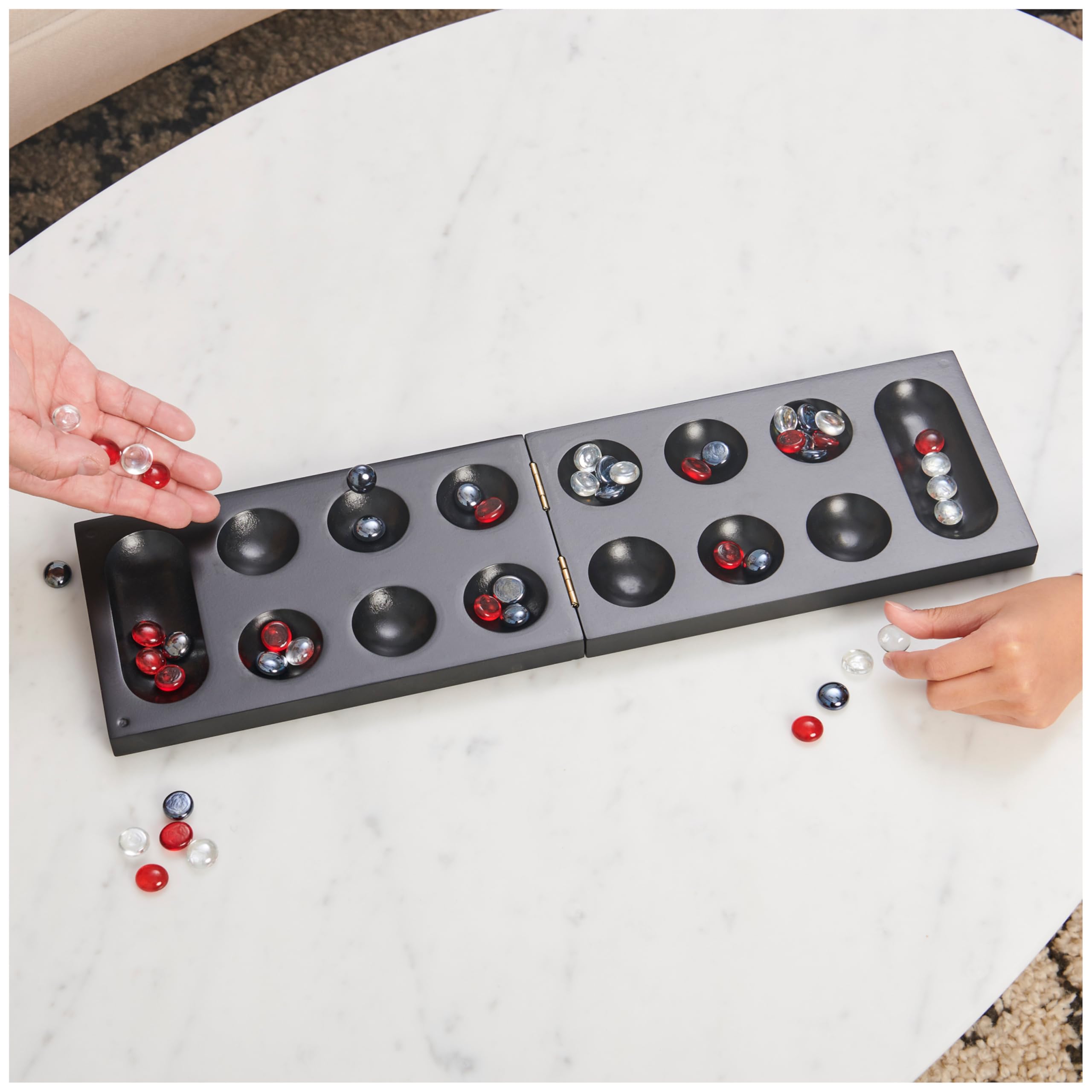 Spin Master Legacy Deluxe Mancala portable storage keeps pebbles secure on trips