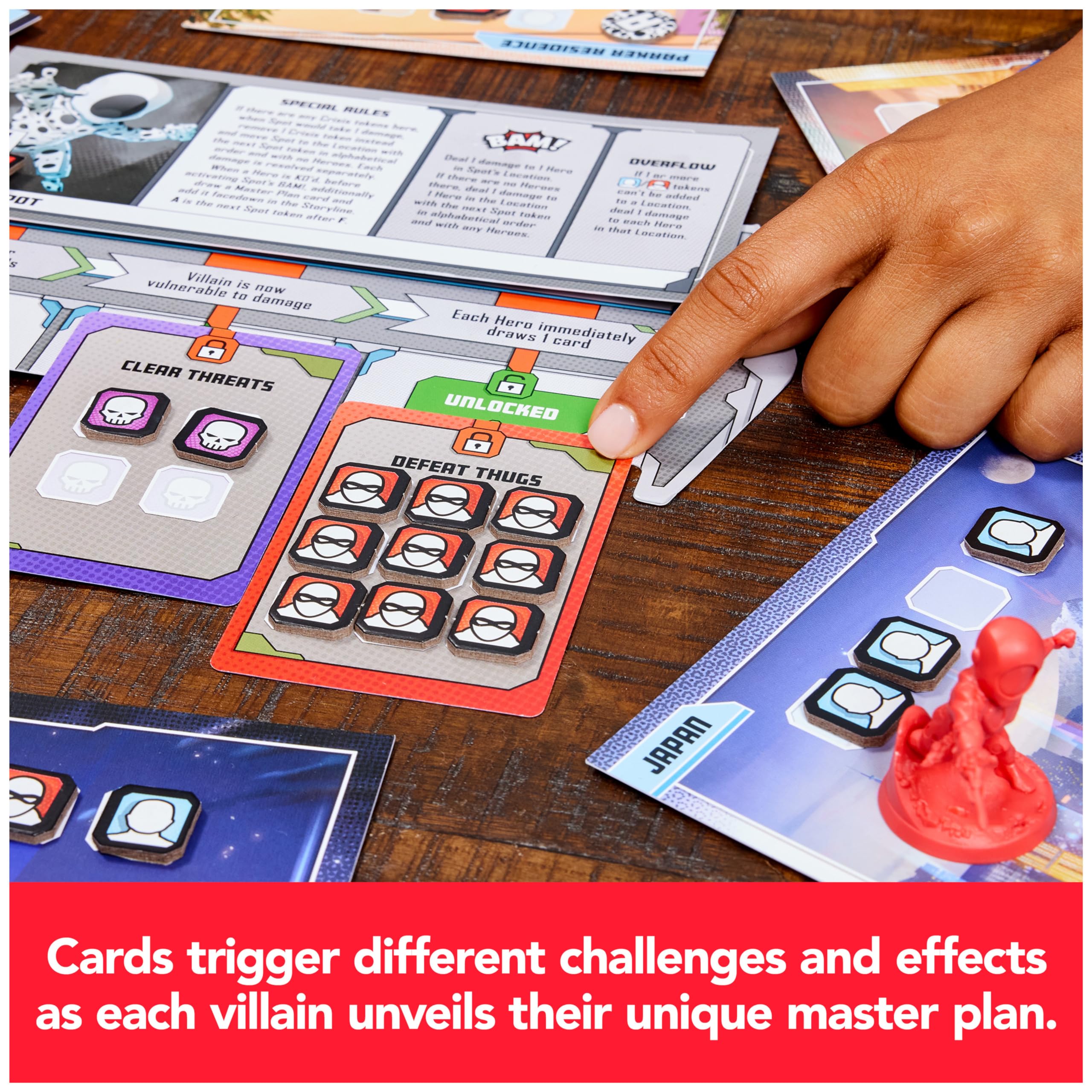 Action cards powering unique hero moves and team combos.