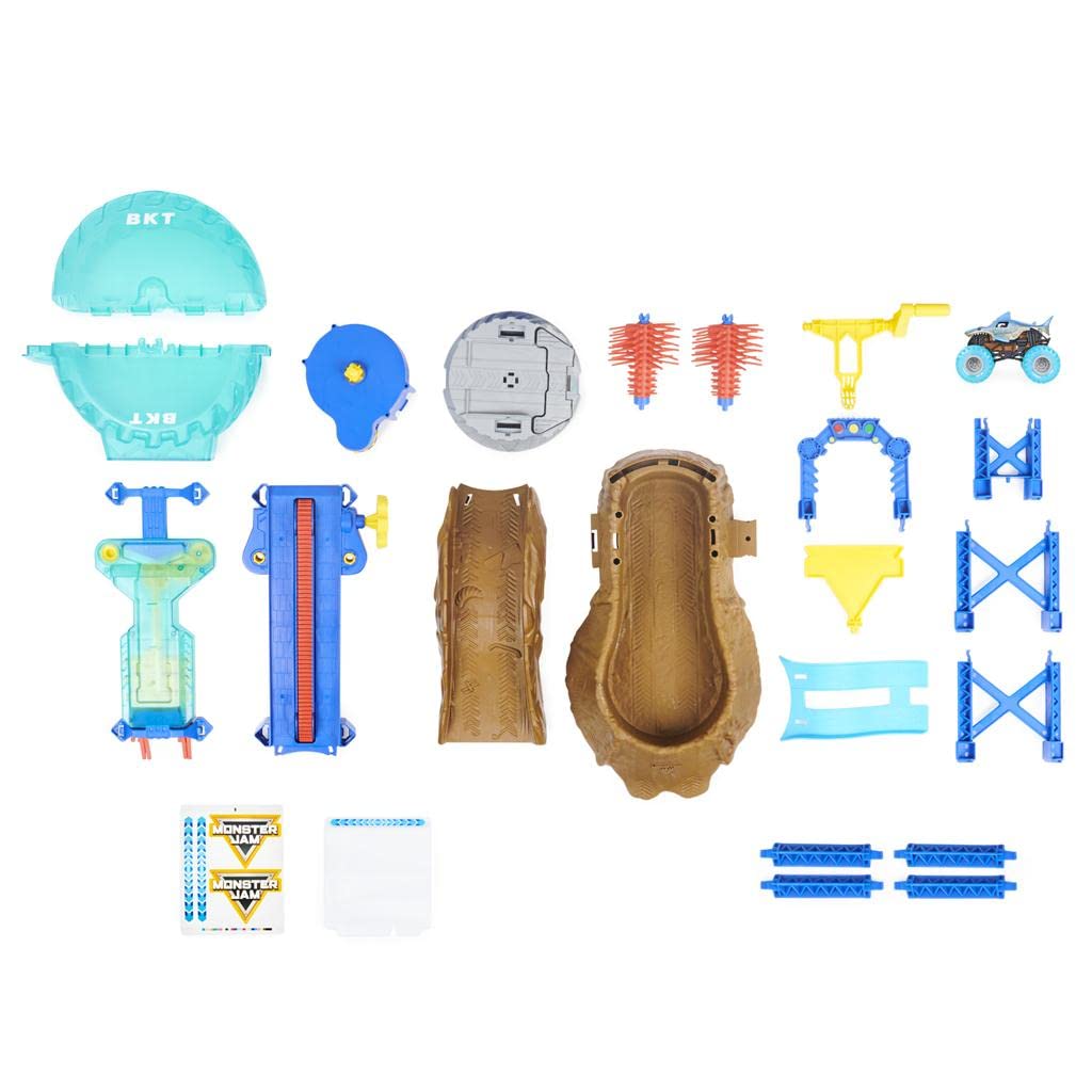 Spin Master Monster Jam 1:64 Truck Wash playset action-ready scene for imaginative races