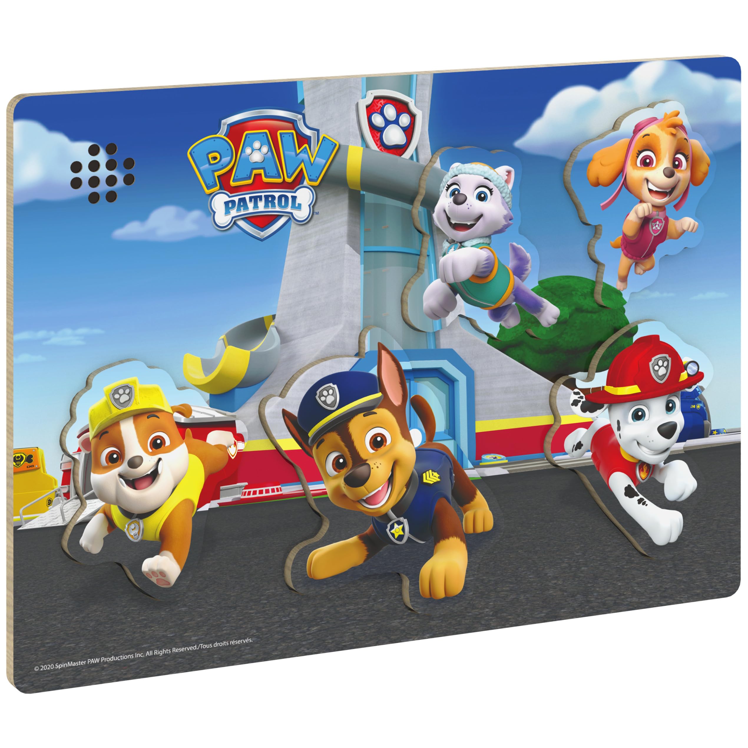 Spin Master PAW Patrol chunky wood puzzle piece close-up with favorite characters boosts engagement.