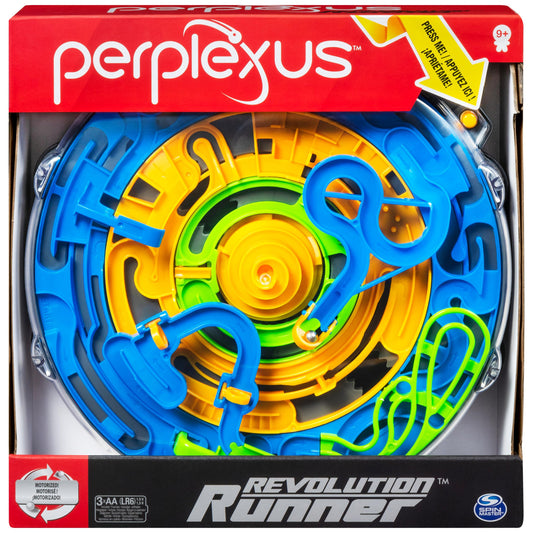 Spin Master Games Perplexus Revolution Runner interior tracks show moving paths and changing obstacles.