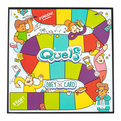 Spin Master Quelf box contents showing cards, movers, and more.