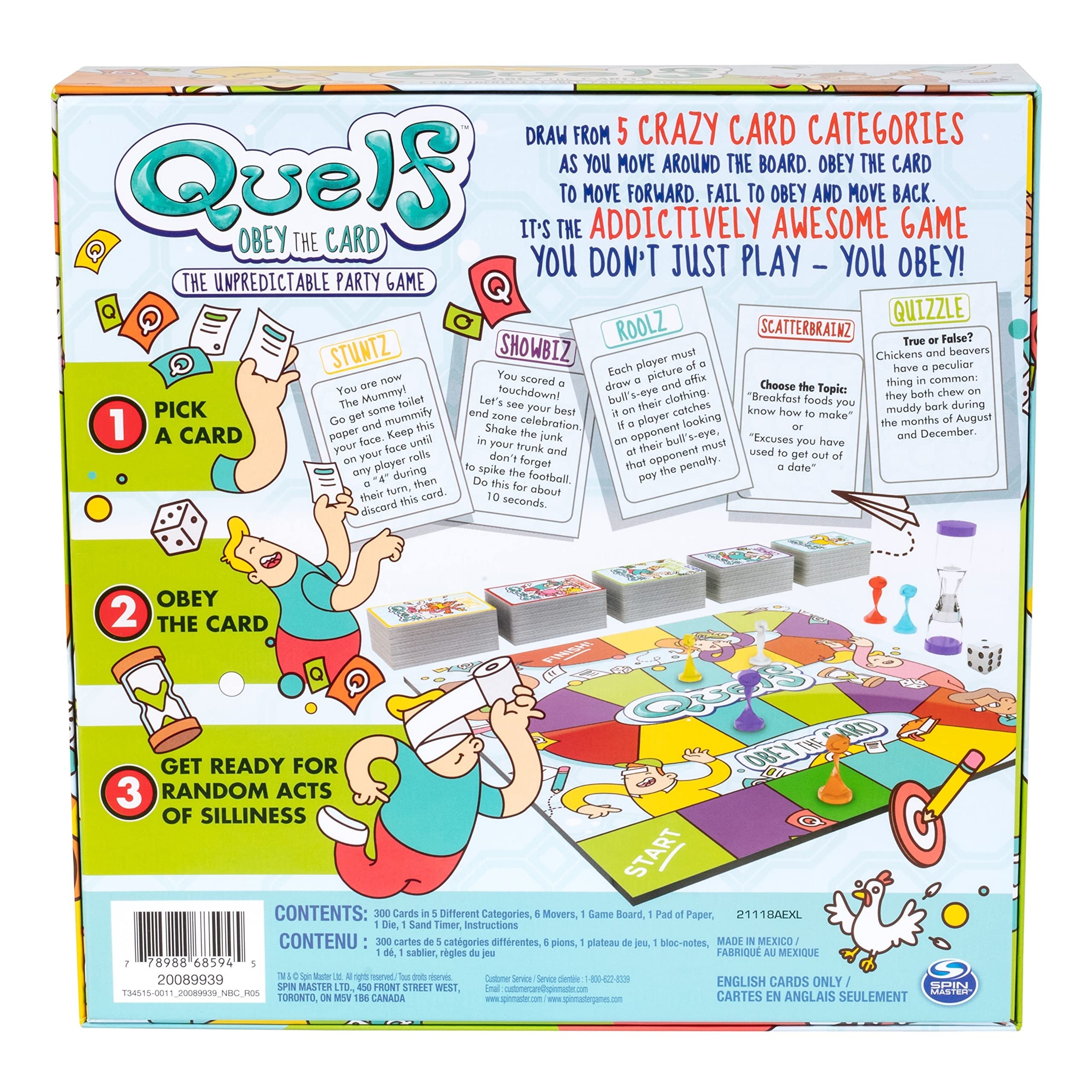 Spin Master Quelf card deck close-up ready for silly missions.