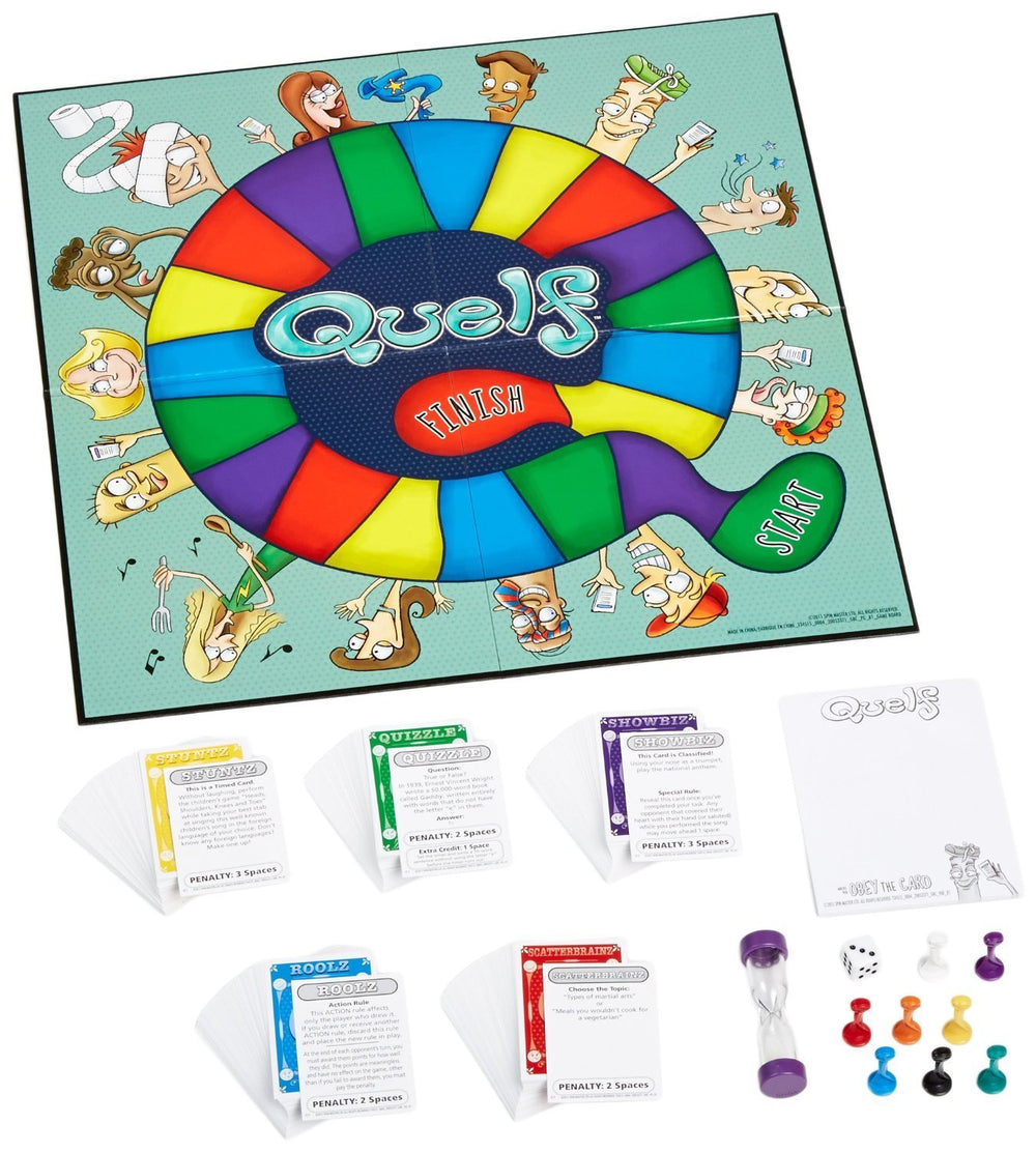 Spin Master Quelf instruction cards deliver quirky tasks for social bonding.