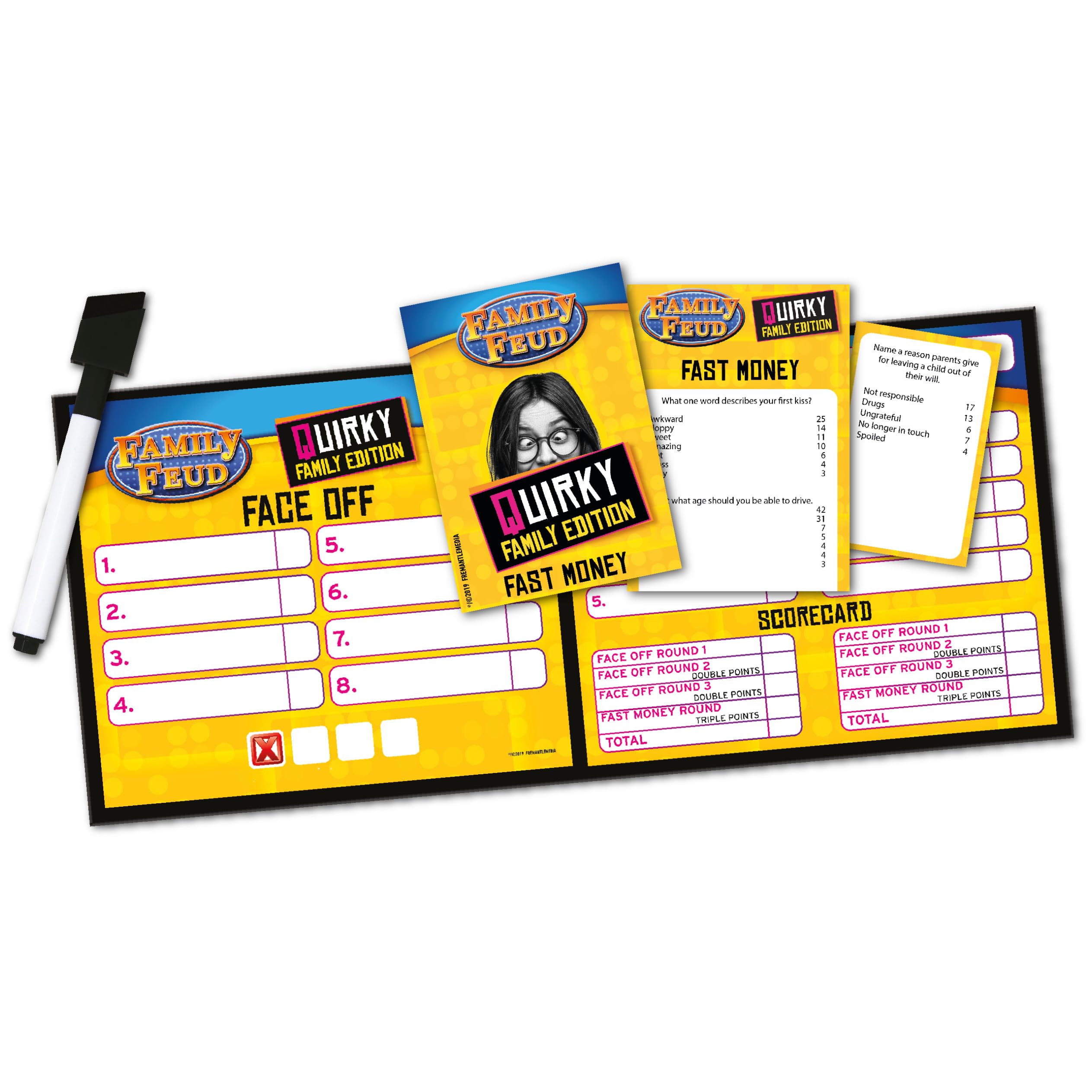 Spin Master Quirky Family Feud face-off cards showcase quirky actions