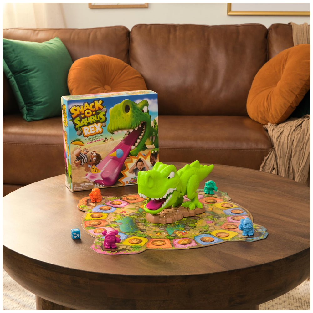 Players take turns snatching snacks during Snack-O-Saurus Rex play