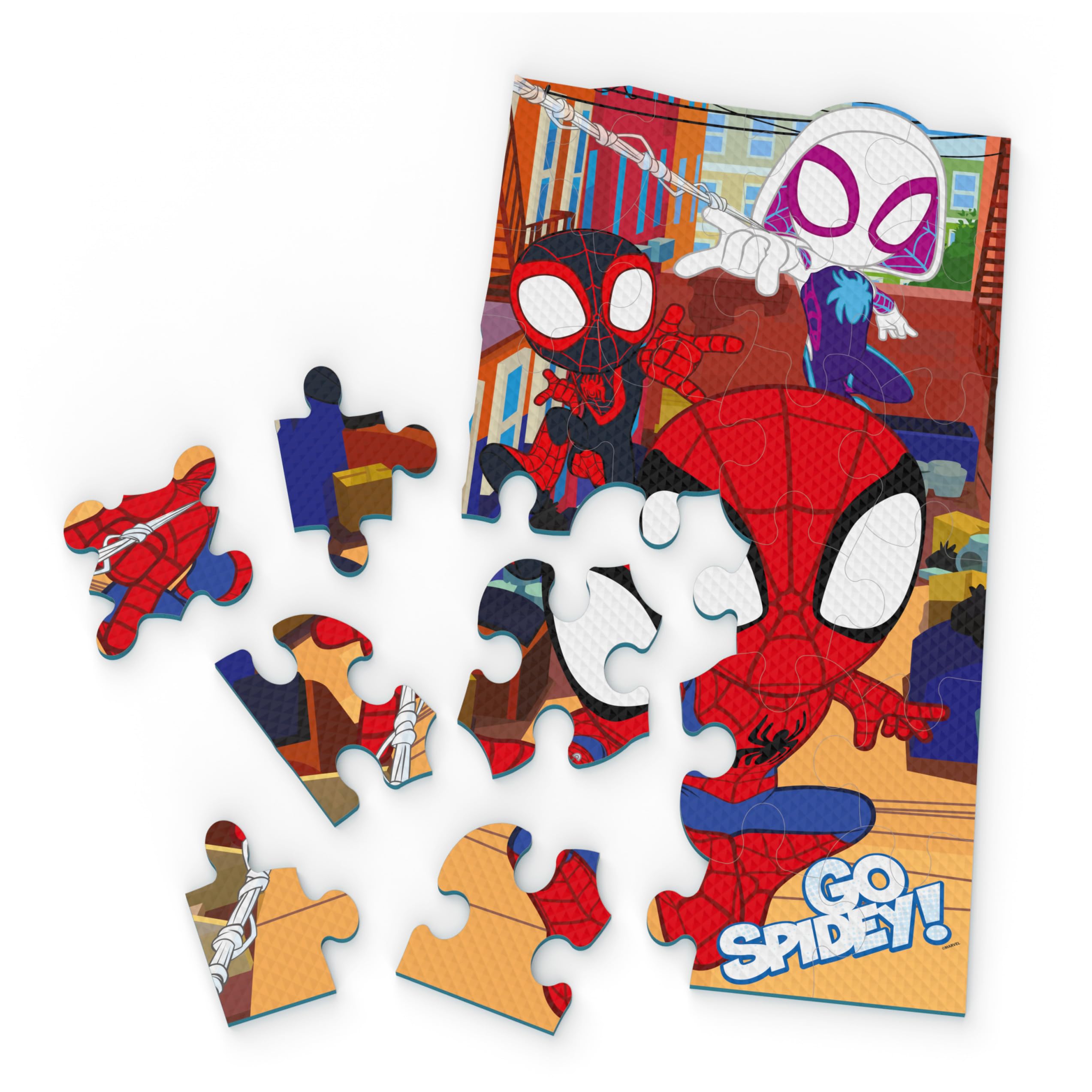 Spin Master Spidey and His Amazing Friends on colorful puzzle art.