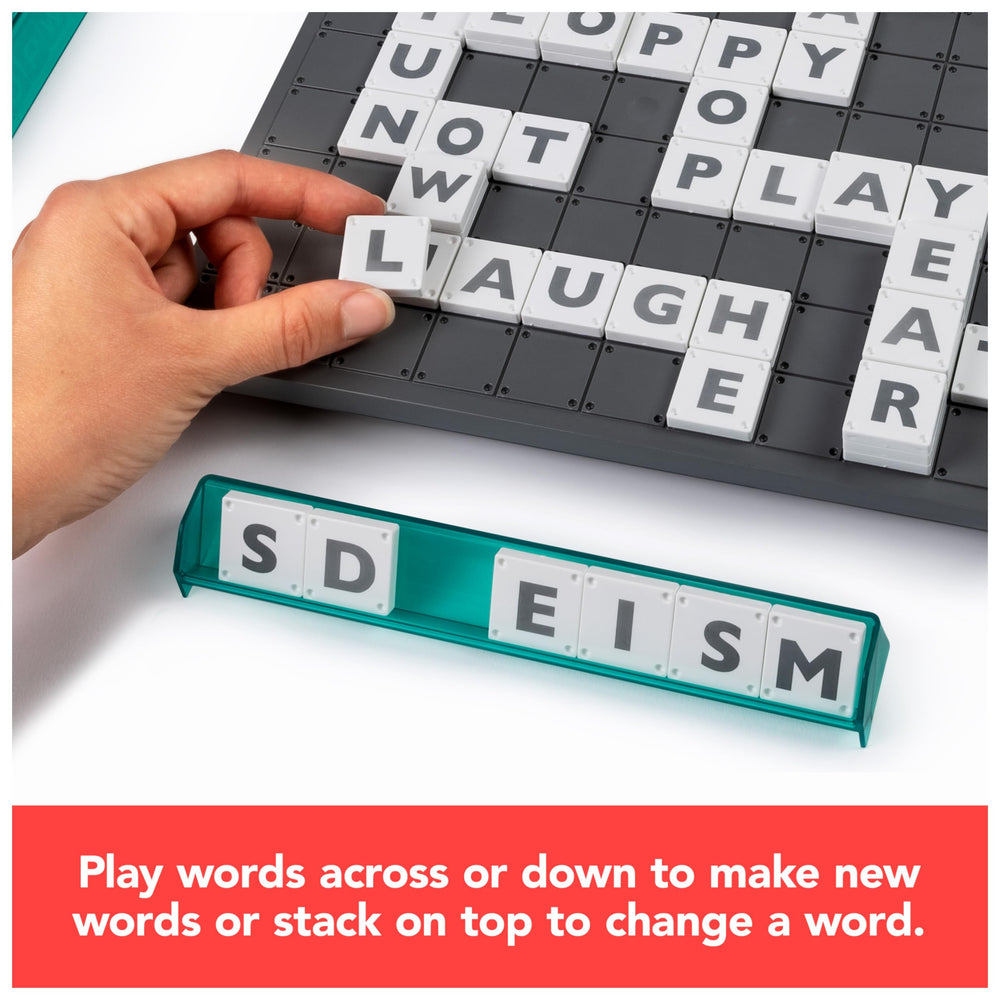 Tiles and racks from Spin Master Upwords organized for quick turns