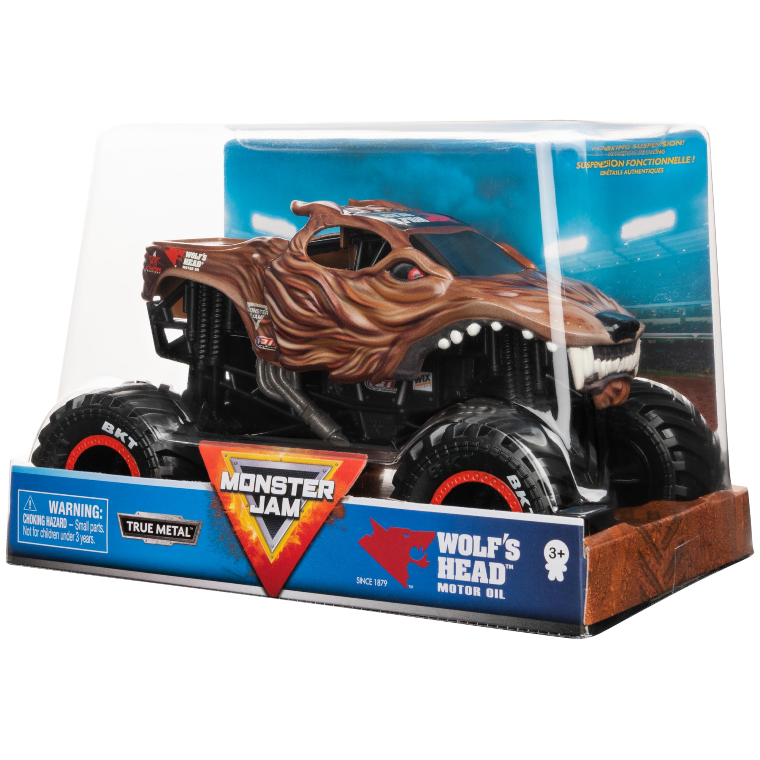Spin Master Wolf's Head Monster Truck featuring BKT tires for traction during play.